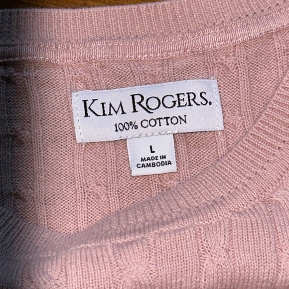Kim Rogers classic cable knit pull over casual sweater in blush - Picture 2 of 4